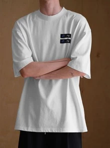 Manfinity Hypemode Tops Nam Đắp vá Lá thư Giải trí - trắng - Xem 1