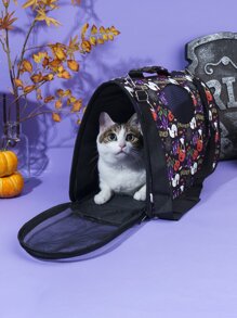 Halloween 1pc Pumpkin Print Pet Carrier Bag - Multicolor - View 1