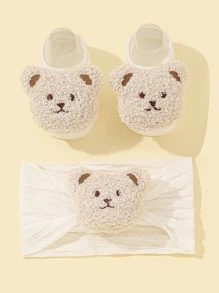 1入組嬰兒熊裝飾髮箍和1雙襪子 - 白色 - 查看 1