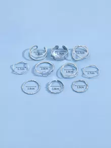 10入組圓形裝飾戒指 - 銀色 - 查看 3