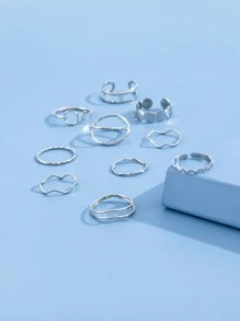 10入組圓形裝飾戒指 - 銀色 - 查看 4