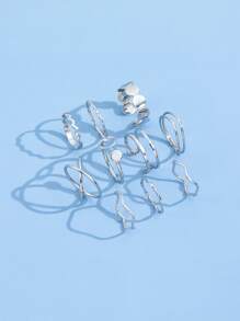 10入組圓形裝飾戒指 - 銀色 - 查看 5