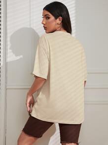 INAWLY 山與標語圖案落肩T恤 - 卡其色 - 查看 2