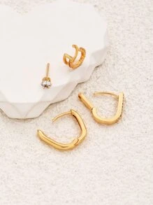 3入組方晶鋯石裝飾耳環和1入組耳夾銅首飾類 - 金黃色 - 查看 4