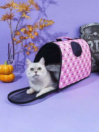 1 pieza Bolsa portadora para mascota Halloween estampado de esqueleto