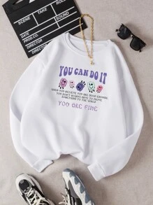 SHEIN EZwear Quần áo thể thao nữ Hoạt hình Slogan Giải trí - trắng - Xem 1