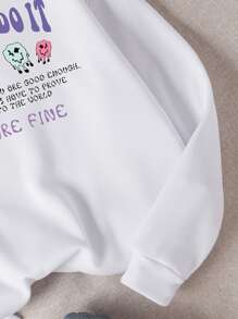 SHEIN EZwear Quần áo thể thao nữ Hoạt hình Slogan Giải trí - trắng - Xem 5