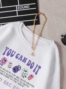 SHEIN EZwear Quần áo thể thao nữ Hoạt hình Slogan Giải trí - trắng - Xem 6