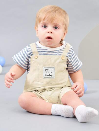 Peninsula Baby بدلة بمرايل للأطفال الرضع الذكور ، طراز كاجوال في قطعتين