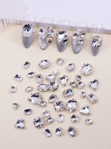 50 viên đá trang trí móng tay hình hỗn hợp - Bạc - Xem 1