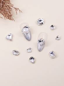 50 viên đá trang trí móng tay hình hỗn hợp - Bạc - Xem 3