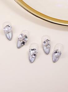 50 viên đá trang trí móng tay hình hỗn hợp - Bạc - Xem 4