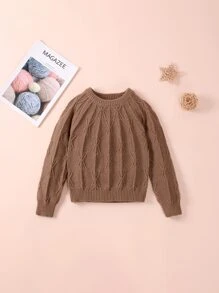 Niñas Jersey de cuello redondo de manga raglán - Marrón Mocha - Ver 1