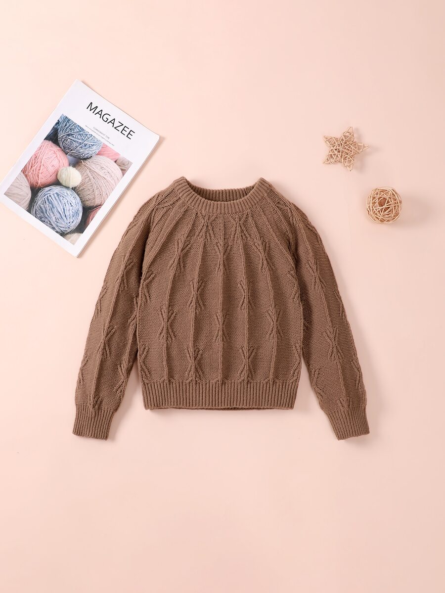 Niñas Jersey de cuello redondo de manga raglán - Marrón Mocha - Ver 1