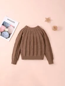 Niñas Jersey de cuello redondo de manga raglán - Marrón Mocha - Ver 2