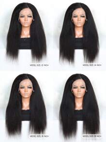 Transparent Lace Kinky Straight 13 X 4 Lace Front Wigs Real Human Hair Lace Frontal Closure Wigs With Baby Hair Pre Plucked Natural Hairline Wig Natural Black Color - Natural Black - View 8