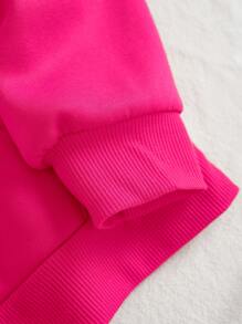 INAWLY Sculpture & Letter Graphic Thermal Lined Drawstring Hoodie Graduation,Back To School Outfits,Graduation,Teacher Outfits For Women,Back To School Pullover Fall Outfit - Hot Pink - View 6