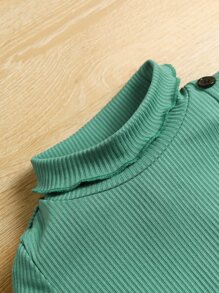 Toddler Girls High Neck Button Detail Tee Dress - Green - View 4