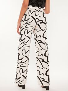 SHEIN Tall Allover Print Wide Leg Trousers - Black and White - View 2