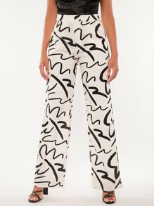 SHEIN Tall Allover Print Wide Leg Trousers - Black and White - View 6