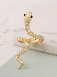 Rhinestone Decor Snake Design Cuff Ring - Yellow Gold - View 1