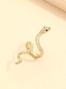 Rhinestone Decor Snake Design Cuff Ring - Yellow Gold - View 2