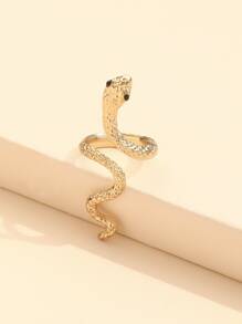 Rhinestone Decor Snake Design Cuff Ring - Yellow Gold - View 3