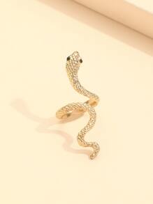 Rhinestone Decor Snake Design Cuff Ring - Yellow Gold - View 4