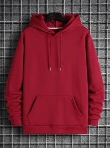 Manfinity Dauomo Men Solid Drawstring Pocket Detail Thermal Lined Sweatshirt - Burgundy - View 1