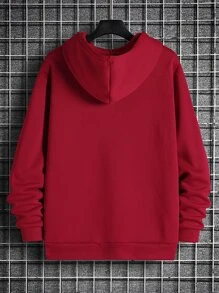 Manfinity Dauomo Men Solid Drawstring Pocket Detail Thermal Lined Sweatshirt - Burgundy - View 2