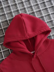 Manfinity Dauomo Men Solid Drawstring Pocket Detail Thermal Lined Sweatshirt - Burgundy - View 5