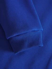 Men Letter Graphic Kangaroo Pocket Drawstring Thermal Hoodie - Royal Blue - View 3