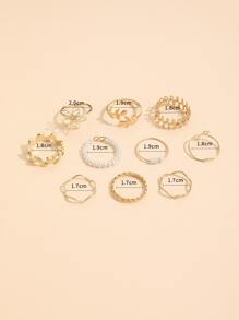 10 Piezas Anillo Decorativo Con Diseño De Hojas Y Perlas Falsas