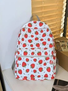 Strawberry Graphic Pocket Front Backpack - Red and White - View 1