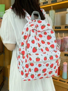 Strawberry Graphic Pocket Front Backpack - Red and White - View 2
