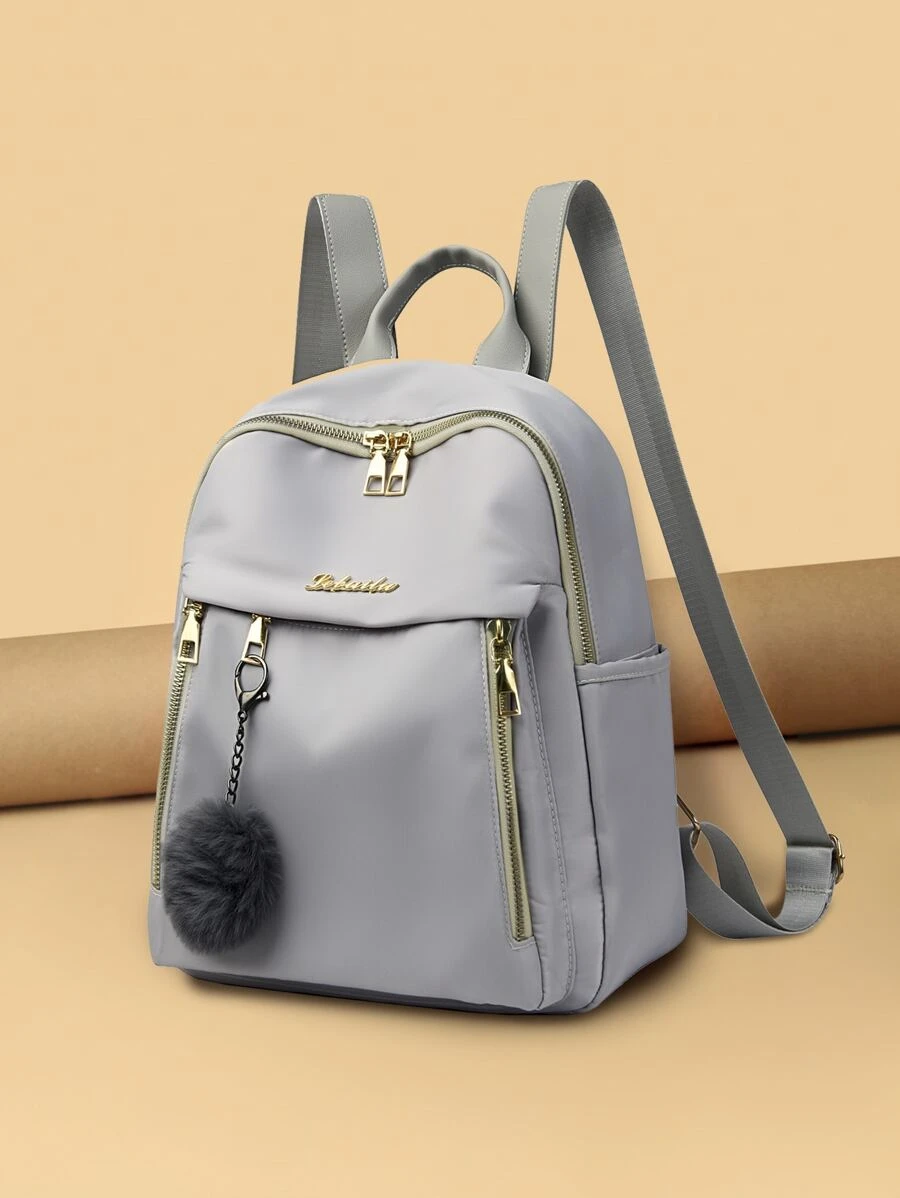 Waterproof,Lightweight Letter Graphic Backpack With Bag Charm School Bag For Graduate, Teen Girls, Freshman, Sophomore, Junior & Senior In College, University & High School, Perfect For Outdoors ,Travel & Back To School - Light Grey - View 1