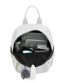 Waterproof,Lightweight Letter Graphic Backpack With Bag Charm School Bag For Graduate, Teen Girls, Freshman, Sophomore, Junior & Senior In College, University & High School, Perfect For Outdoors ,Travel & Back To School - Light Grey - View 5