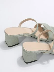 Minimalist Chunky Heeled Mule Sandals - Green - View 5