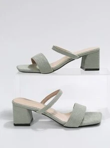 Minimalist Chunky Heeled Mule Sandals - Green - View 6