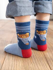 5雙兒童熊和字母圖案中筒襪