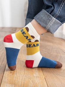 5雙兒童熊和字母圖案中筒襪