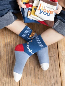 5雙兒童熊和字母圖案中筒襪