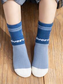 5雙兒童熊和字母圖案中筒襪