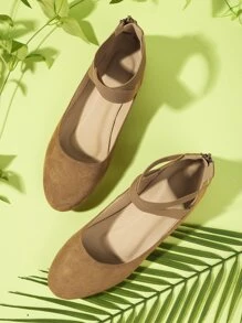 Suedette Minimalist Flats - Brown - View 1
