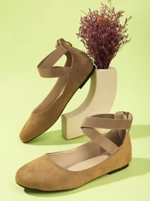 Suedette Minimalist Flats - Brown - View 2