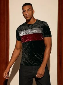 Manfinity AFTRDRK Men Cut And Sew Velvet Tee - Black - View 1