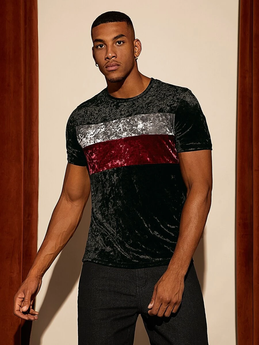 Manfinity AFTRDRK Men Cut And Sew Velvet Tee - Black - View 1