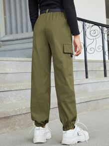 SHEIN 中小學生女孩帶扣口袋腰帶板條裝扮工服褲