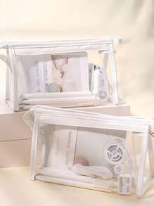 1pc Clear Waterproof Pencil Bag,Back To School,School Supplies - White - View 1