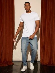 Manfinity Homme Men Cotton Bleach Wash Tapered Jeans - Medium Wash - View 4